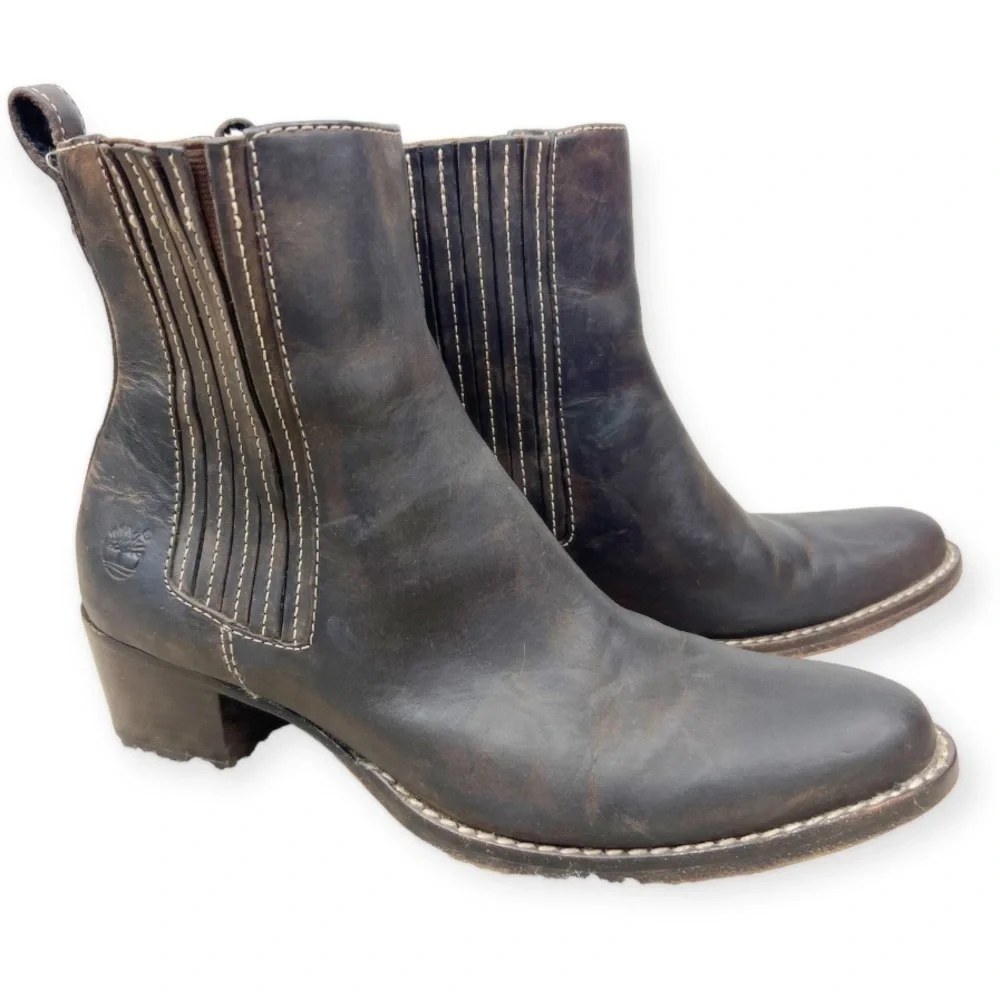 TIMBERLAND Leather Comformia Chelsea Harness Ankle Boot Brown 7